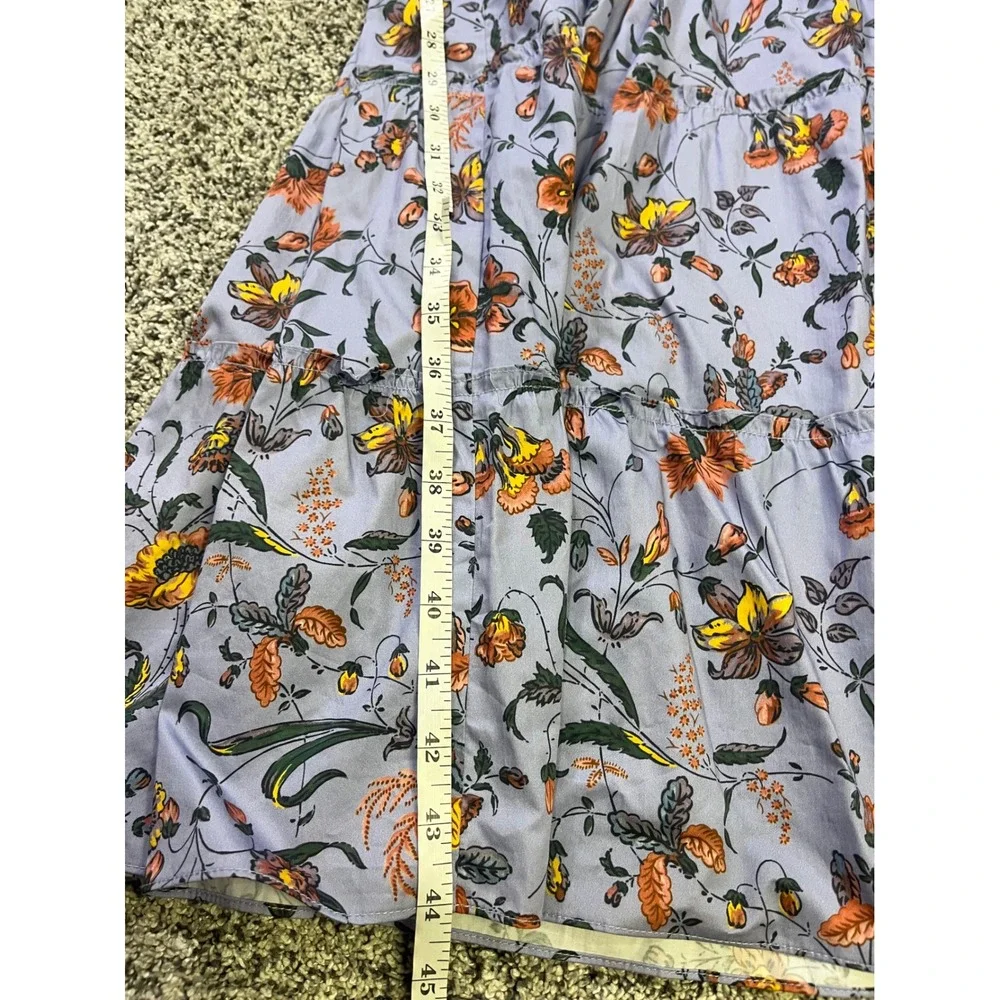Hill House Home Ellie Nap Dress M Blue Botanical Floral Smocked Cotton Midi